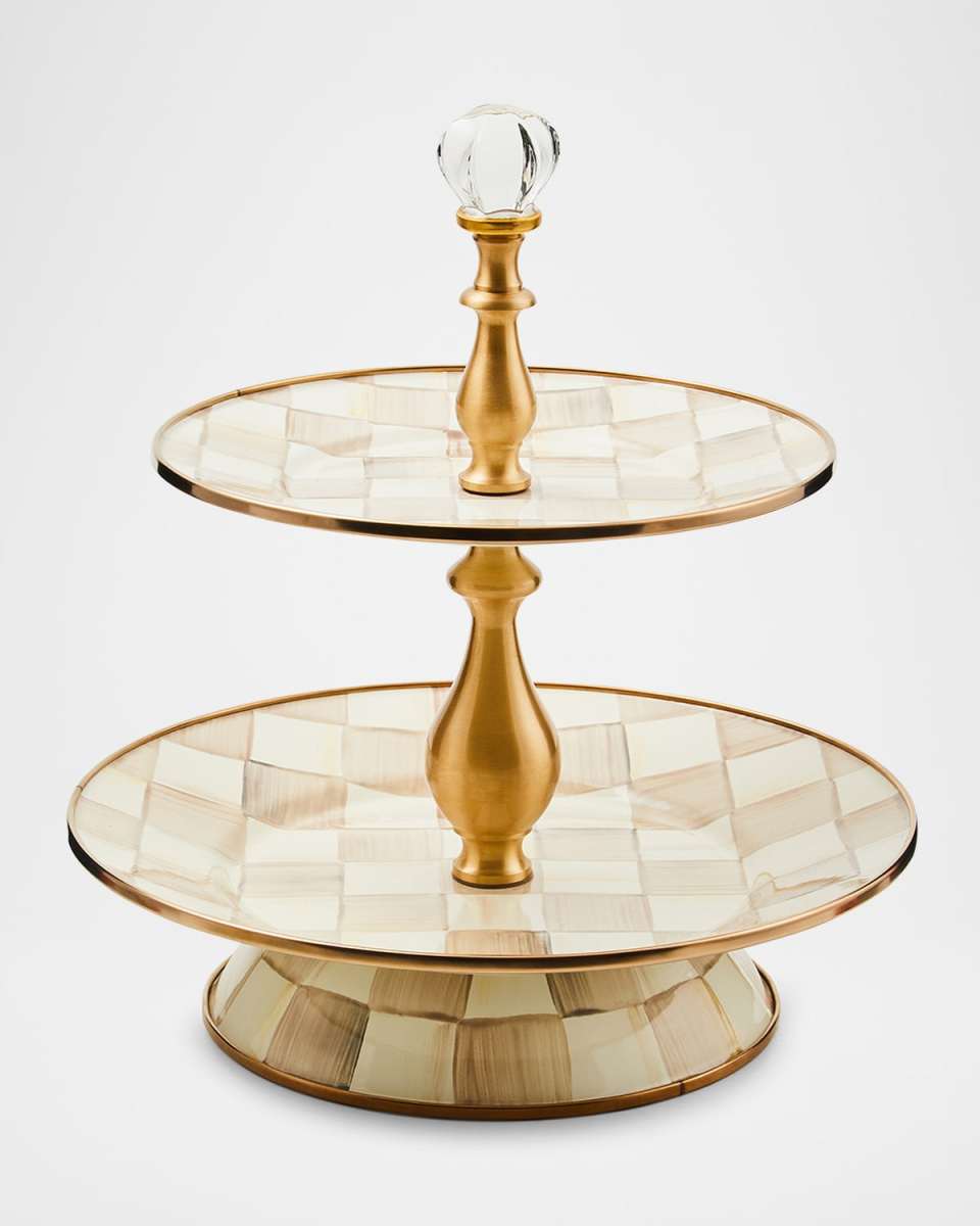 Mocha Check Two-Tier Sweet Stand